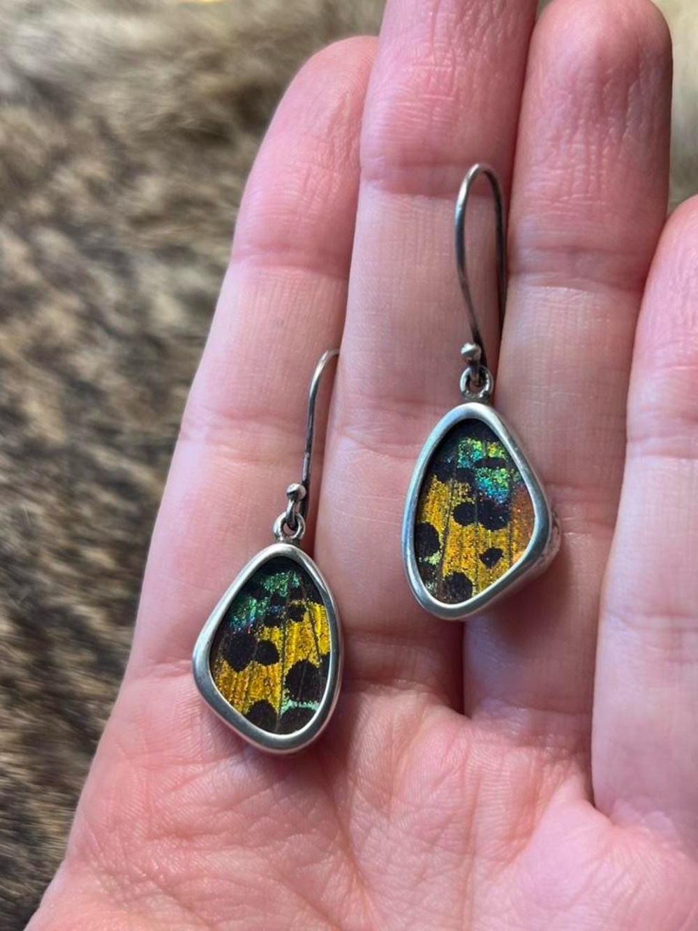 Sterling silver butterfly wing drop earrings